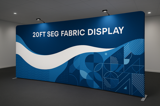 20ft SEG Fabric Display, on display add blue and white color design