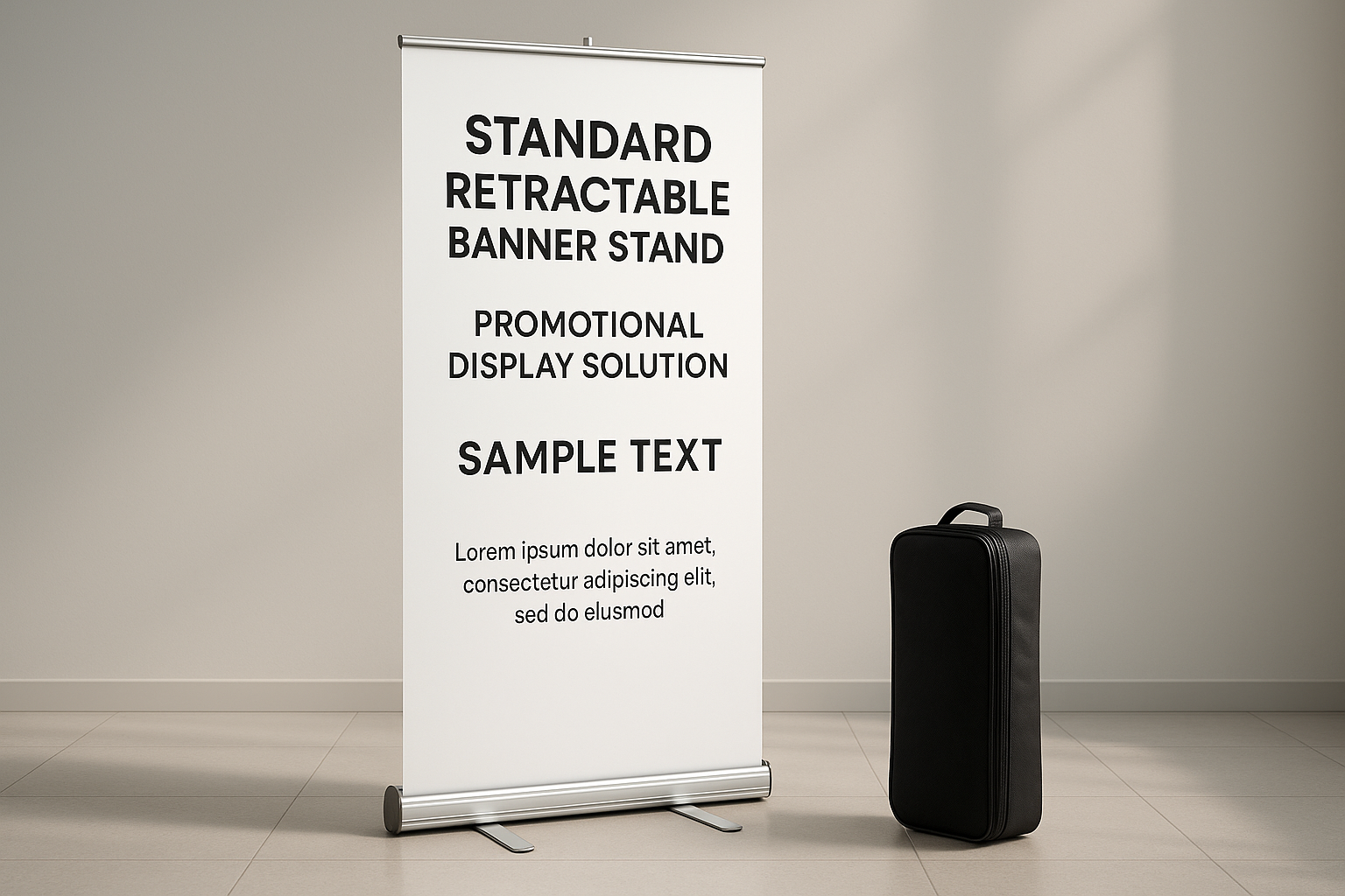 The Standard Retractable Banner Stand is a lightweight, economical display solution — perfect for trade shows, events, and retail promotions. Designed for convenience, it combines portability with professional presentation. The compact aluminum hardware features two fold-out feet for stability and quickly retracts into the base for easy storage in its complimentary travel bag.