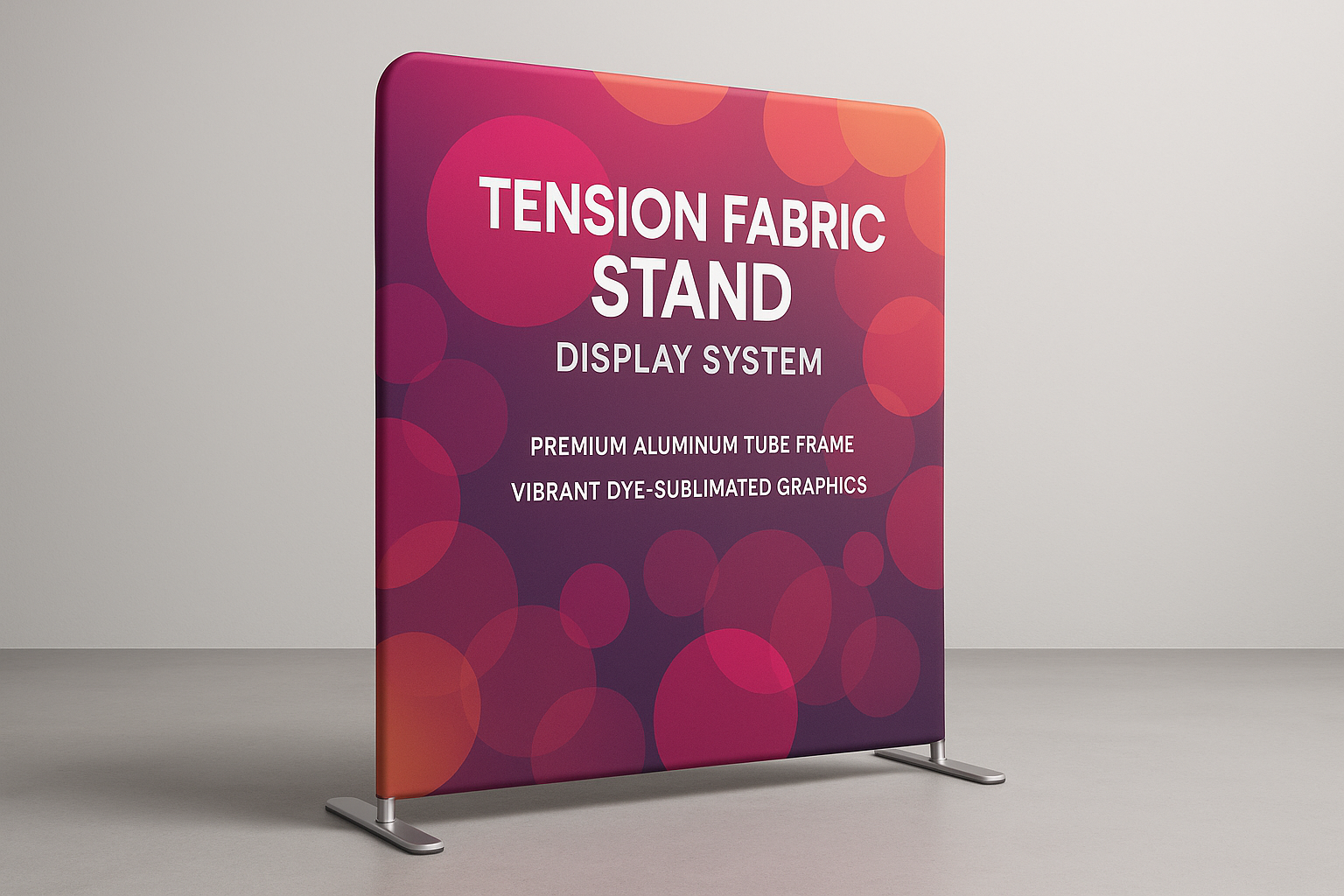 The Tension Fabric Stand is a premium, lightweight indoor display system built for quick setup and high visual impact. With its sleek aluminum tube frame and vibrant dye-sublimated graphics, this stand is perfect for trade shows, conferences, and retail promotions.